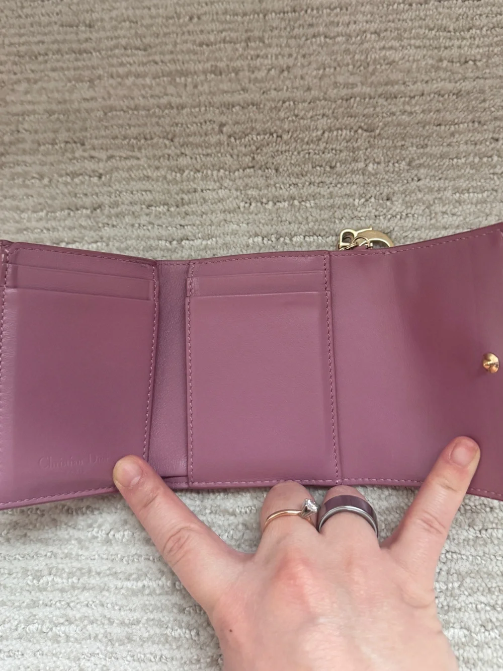(Auth) Lady Dior Lotus Wallet Pink Patent Cannage Leather with box & dustbag